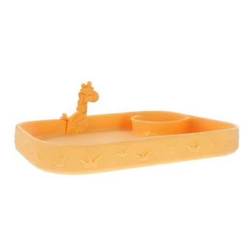 Nuby Animal Friend Silicone Rectangle Plate - Toddler Plate - 6+ Months - Yellow Giraffe Plate