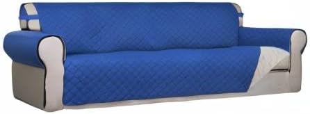 PureFit Reversible Quilted Sofa Cover, Water Resistant Slipcover Furniture Protector, Washable Couch Cover with Non Slip and Elastic Straps for Kids, Dogs, Pets (XX Large, Classic Blue/Ivory)