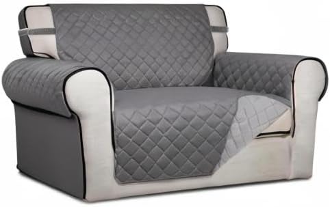 PureFit Reversible Quilted Sofa Cover, Water Resistant Slipcover Furniture Protector, Washable Couch Cover with Non Slip and Elastic Straps for Kids, Dogs, Pets (Oversized Chair, Gray/Light Gray)