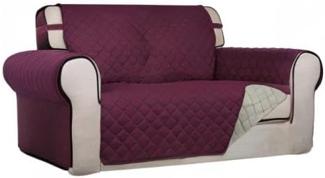 PureFit Reversible Quilted Sofa Cover, Water Resistant Medium Slipcover Furniture Protector, Washable Couch Cover with Non Slip Foam and Elastic Straps for Kids, Dogs, Pets (Loveseat, Wine/Beige)