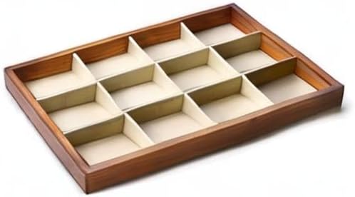 Oirlv 12 Grids Wood Jewelry Organizer Tray Stackable Jewelry Drawer Tray Bracelet/Watch Showcase Display Storage(Creamy-white)