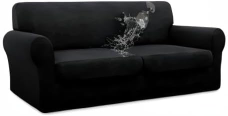 Easy-Going 100% Dual Waterproof Oversized Loveseat Cover Stretch Soft Couch Cover for Dogs, Sofa Slipcover for 2 Separate Cushion Couch Leakproof Furniture Protector for Kids, Pets Black