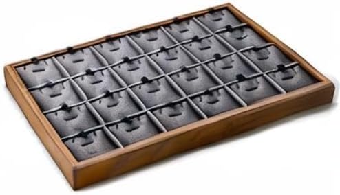 Oirlv Wood 24 Grids Jewelry Tray with Removable Inserts Jewelry Pads Necklace/Pendant Display Organizer Tray(Grey)