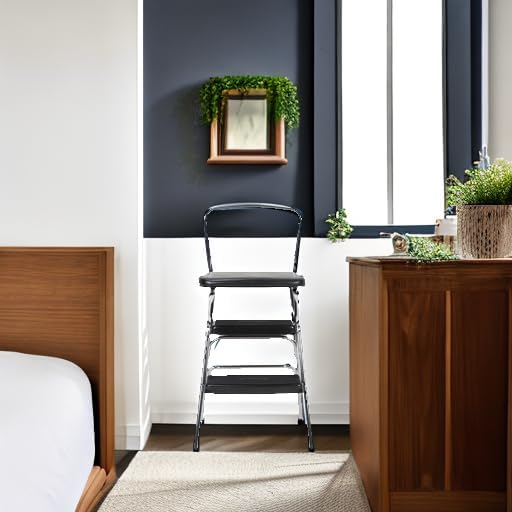 COSCO Stylaire Retro Chair + Step Stool with Flip-Up Seat, Black