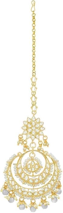 Aheli Bollywood Ethnic Chandbali Style Big Earrings Maang Tikka Set Traditional Fashion Jewelry Gift for Women