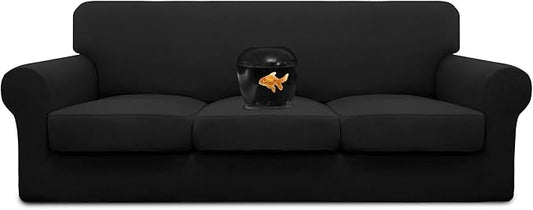 Easy-Going 100% Dual Waterproof Oversized Cover Stretch Soft Couch Cover for Dogs, Sofa Slipcover for 3 Separate Cushion Couch Leakproof Furniture Protector for Kids, Pets Black