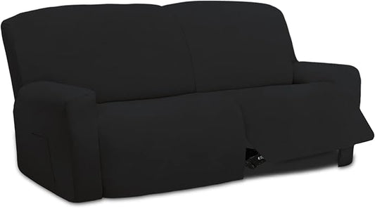 Easy-Going Oversized 6 Pieces Microfiber Stretch Sectional Recliner Loveseat Sofa Slipcover Soft Fitted Fleece 2 Seats Couch Cover Washable Furniture Protector with Elasticity for Kids Pet Black