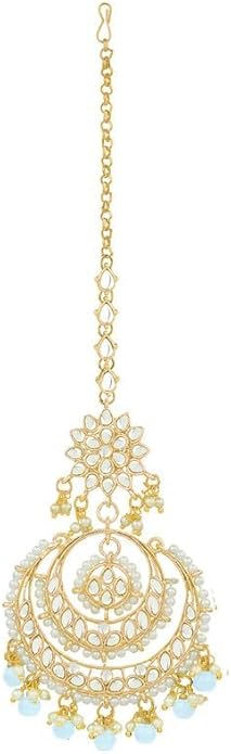 Aheli Bollywood Ethnic Chandbali Style Big Earrings Maang Tikka Set Traditional Fashion Jewelry Gift for Women