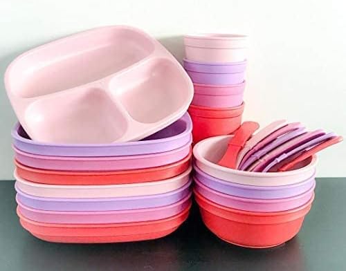 Re-Play Made in USA Toddler Forks and Spoons, Pack of 8 Without Carrying Case - 4 Kids Forks with Rounded Tips and 4 Deep Scoop Toddler Spoons - 0.2" Thick Toddler Utensils, Meadow