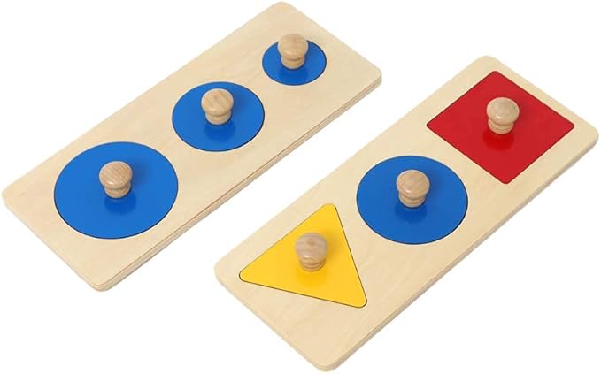 Thoth Montessori Multiple Circle Puzzle Board Knob Wooden Puzzle Geometric Shape Puzzle Early Education Material Sensorial Toy for Toddler Shape & Color Sorter (Multiple Circle)