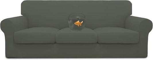 Easy-Going 100% Dual Waterproof Stretch Soft Couch Cover for Dogs, Sofa Slipcover for 3 Separate Cushion Couch Leakproof Furniture Protector for Kids, Pets Grayish Green