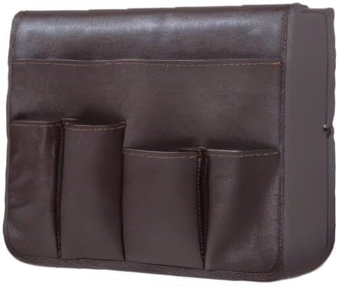 PU Leather Sofa Armrest Organizer, Armchair Magazine Holders, Waterproof Remote Holder for Recliner Couch with 1 Large Pocket, 4 Small Pockets for Magazine, Remote, Phone, Ipad, Books (brown)