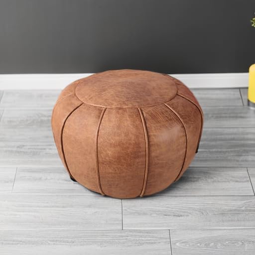 Louis Donné Unstuffed Moroccan Ottoman Pouf Cover with Waterproof Handmade Faux Decor Storage Solution for Kid Toy Footstool Pouffe Cover Replacement Balcony Indoor 21dia Chestnut Brown, ONLY Cover