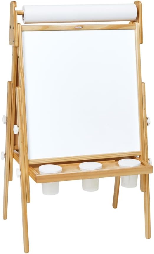 Colorations All in One Wooden Adjustable Easel for Kids, Ages 2-6 + |32", 37", & 41" Heights | Toddler, Preschool, & Kindergarten Art Stand with Whiteboard & Chalkboard | Magnetic