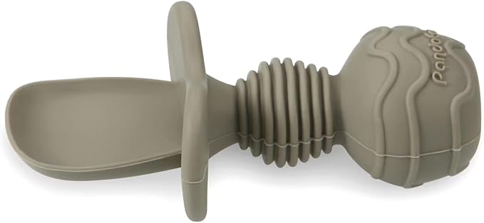 PandaEar 6 Pack Silicone Baby Spoons and Fork Feeding Set- Anti-Choke First Self Feeding Utensils for Baby Led Weaning Ages 3 Months (Tan,Walnut&Grey)