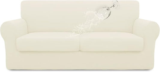 Easy-Going 100% Dual Waterproof Oversized Loveseat Cover Stretch Soft Couch Cover for Dogs, Sofa Slipcover for 2 Separate Cushion Couch Leakproof Furniture Protector for Kids, Pets Ivory