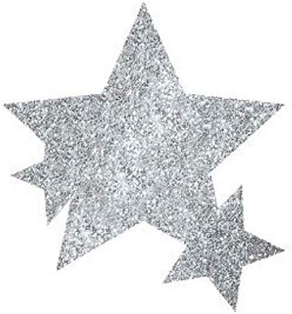 Amscan Stars Assorted Glitter Self-Adhesive Body Jewelry, 5" X 3 1/2" (pkg. size), Silver