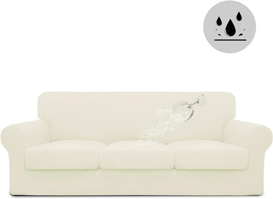Easy-Going 100% Dual Waterproof Oversized Cover Stretch Soft Couch Cover for Dogs, Sofa Slipcover for 3 Separate Cushion Couch Leakproof Furniture Protector for Kids, Pets Ivory