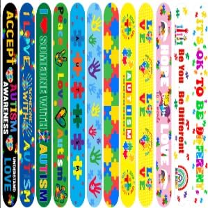 JUNEBRUSHS 50Pcs Autism Awareness Party Favors, Colorful Puzzle Pieces Autism Silicone Bracelet and Slap Bracelet Inspirational Autism Awareness Accessories for Kids Teens Adult Motivational Gifts