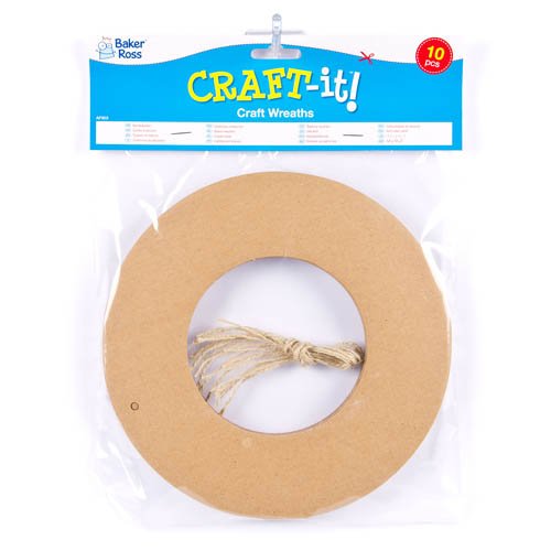 Baker Ross AF903 Hanging Round Craft Wreaths - Pack of 10, Creative Christmas Art and Craft Supplies for Kids to Personalise and Decorate