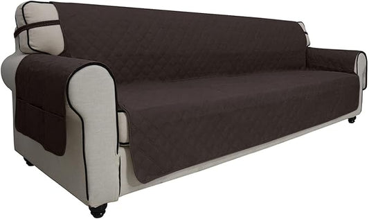 Easy-Going Sofa Slipcover Waterproof Sofa Cover Couch Cover for 4 Cushion Couch with Elastic Straps Washable Non-Slip Furniture Protector Cover for Pets, Dogs, Cat (XX-Large, Chocolate)