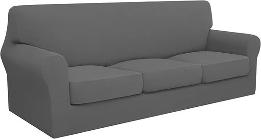 Easy-Going 100% Dual Waterproof Oversized Cover Stretch Soft Couch Cover for Dogs, Sofa Slipcover for 3 Separate Cushion Couch Leakproof Furniture Protector for Kids, Pets Gray