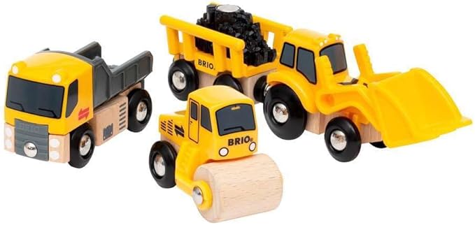 BRIO Construction Vehicles - Premium Wooden Toy Train Set | Fun and Educational | Easy Magnetic Couplings | FSC Certified Wood | Ideal Christmas or Birthday Gift