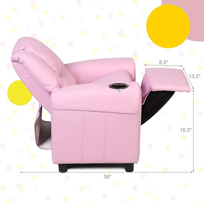 ARLIME Kids Recliner chair, toddler Armchair Upholstered Couch with Cup Holder, Backrest, baby Leather sofa with Headrest and Footrest, Child Furniture for Ages 2-7(Pink)