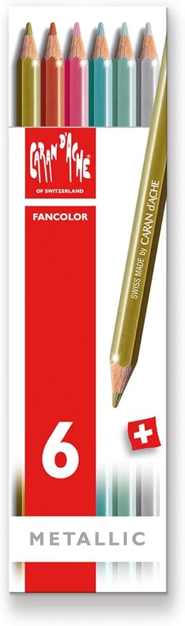Caran d'Ache Fancolor Color Pencils, 6 Metallic Colors