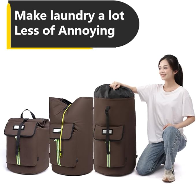 SUOVOCK laundry bag backpack,extra-large heavy duty laundry bags,laundry backpack for college students,drawstring closure (Brown)