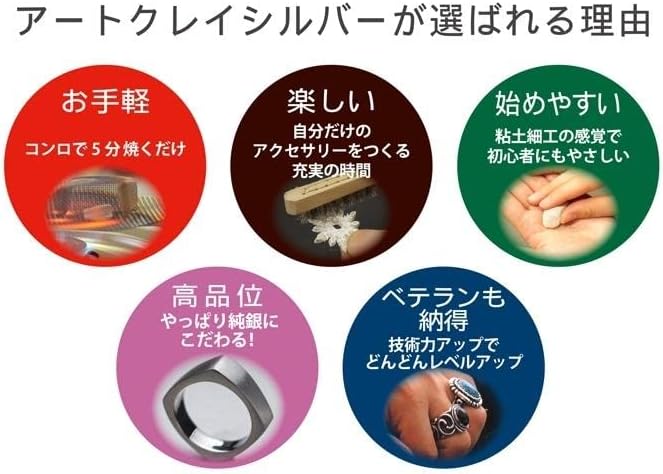 Art Silver Clay for Jewelry Making 20g A-0274 Set of 2 Including 3 Sand Papers. Clay for Rings, Necklaces and Other Accessories