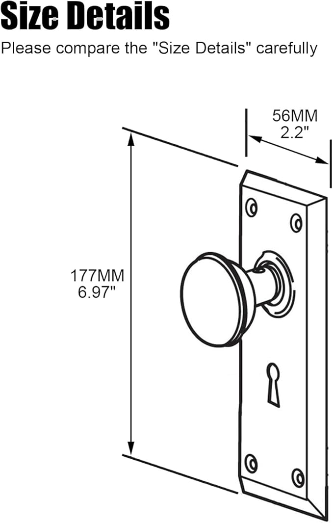 2 Pack Vintage Single Sided Dummy Door Knobs Interior, Antique Long Plate Dummy Door Knobs in Polished Brass