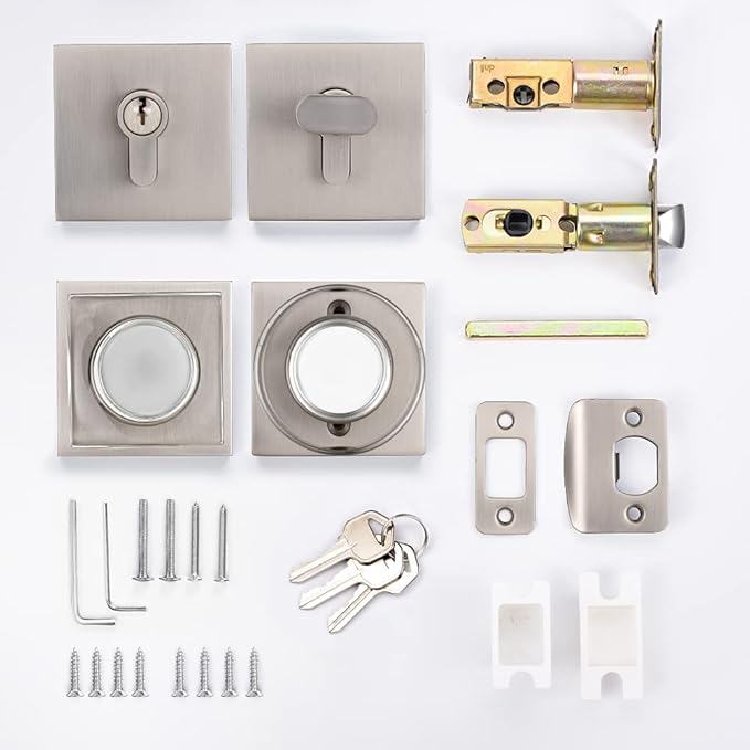 coolnews Crystal Glass Door Locks with Deadbolts, Entry Door Knob and Deadbolt Lock Set, Satin Nickel