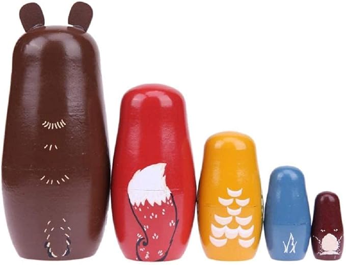 Konrisa Animal Nesting Dolls Handmade Figurine Wooden Stacking Dolls Toys for Children Kids,Home Decoration Party Supplies,Set of 5 Brown Bear
