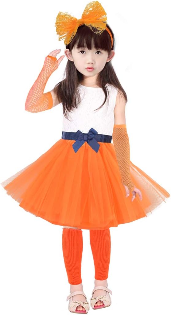 Kids 6 in 1 Costume Accessories 1970s 1980s Fancy Outfits and Dress for Cosplay Party Theme Party for Girl