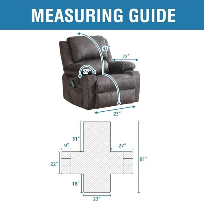 H.VERSAILTEX 100% Waterproof Recliner Chair Cover Non-Slip Sofa Slipcover with Elastic Straps for Pets, Dogs Furniture Protector for Electric Power Lift Recliner Washable with Pocket,Smoke Blue/Beige