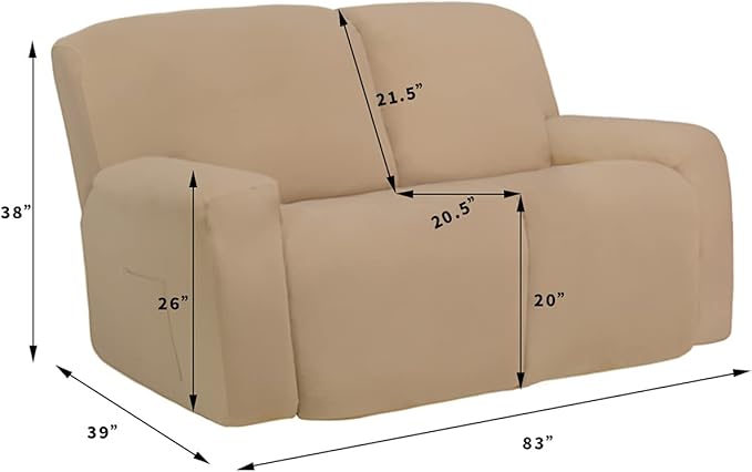 Easy-Going Oversized 6 Pieces Microfiber Stretch Sectional Recliner Loveseat Sofa Slipcover Soft Fitted Fleece 2 Seats Couch Cover Washable Furniture Protector with Elasticity for Pet Peacock Blue