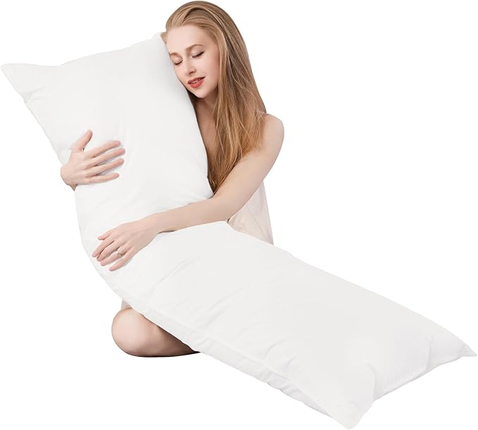 Goose Down Body Pillows for Adults, Large Body Pillow for Side Sleeper, Hugging Feather Body Pillow Insert, Cooling Full Length Long Pillow for Bed with 100% Organic Cotton Shell, White 20"x72"