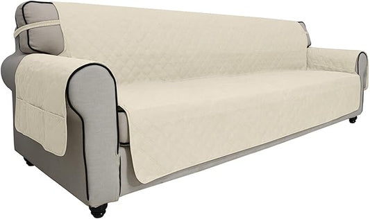 Easy-Going Sofa Slipcover Waterproof Sofa Cover Couch Cover for 4 Cushion Couch with Elastic Straps Washable Non-Slip Furniture Protector Cover for Pets, Dogs, Cat (XX-Large, Ivory)