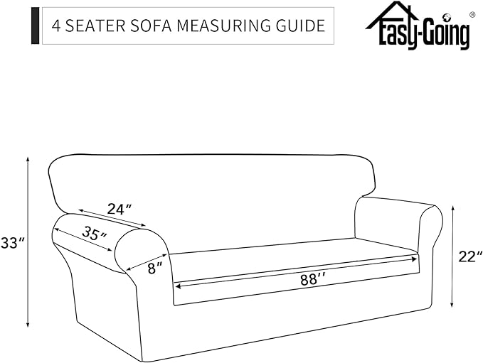 Easy-Going Sofa Slipcover Waterproof Sofa Cover Couch Cover for 4 Cushion Couch with Elastic Straps Washable Non-Slip Furniture Protector Cover for Pets, Dogs, Cat (XX-Large, Black)