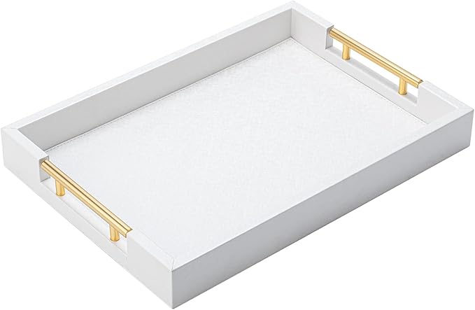 SYYSY White Decorative Tray for Coffee Table, Modern Large Ottoman Tray for Living Room,Drink Coffee Serving Tray