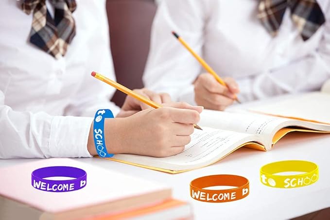 48PCS Welcome Back to School Party Rubber Bracelets, 100 Days of School/First Day of School Party Shower Birthday Party Supplies Decorations Prize Goodie Bag Favors Silicone Wristbands