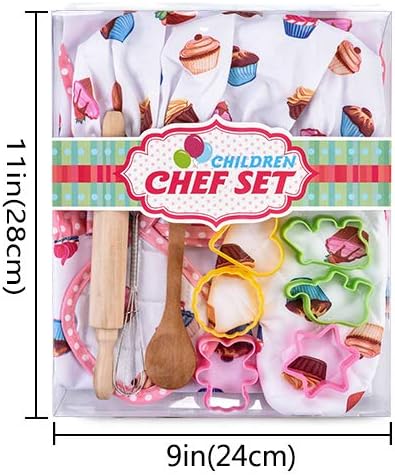 HmiL-U Chef Set for Kids - 13 Pcs Kids Cooking and Baking Set Includes Kids Apron, Chef Hat, Utensils, Cooking Mitt for Kids Chef Role Play Set , Gift for 3 Year Old Girls and up(Cake) …