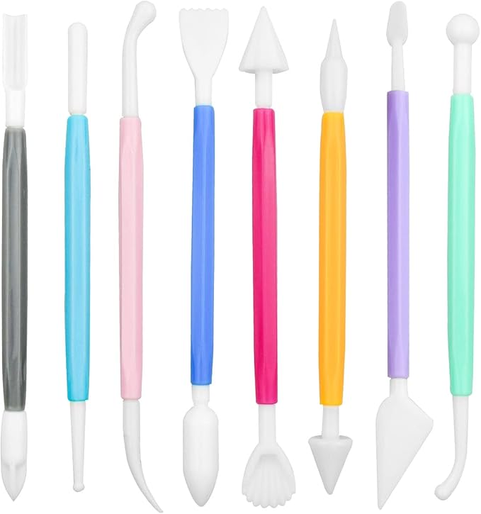 8 Pieces Plastic Clay Modeling Tools Set Ceramic Tool Kit for Sculpting Plastic Polymer Clay Shaping Tool for Kids Double-Head Suitable for DIY Crafts Cake Carving Decorating (Assorted Colors)