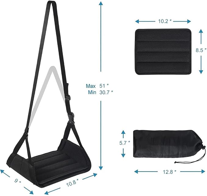 Takelablaze Airplane Travel Footrest Hammock with Hard Board Support and Adjustment Strap Desk Foot Hammock Comfy Footrest for Airplane Long Trip Travel Accessories