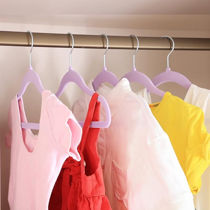 Kids Velvet Clothes Hangers, Non Slip Baby Hangers Purple(11.6" Inch - 40 Pack)