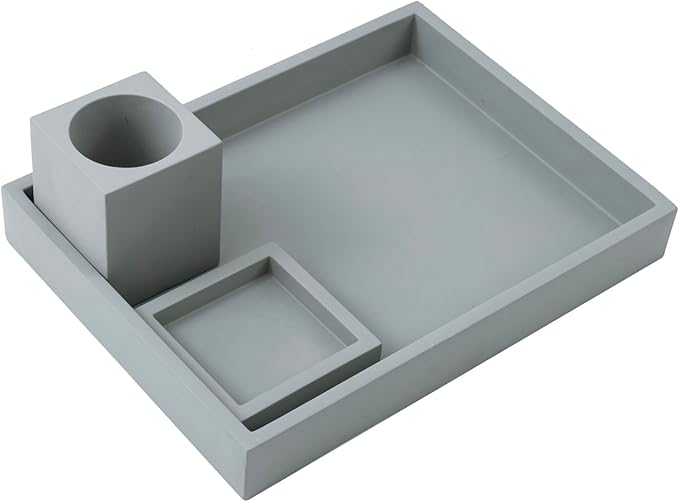 MyGift 3 pcs Set Modern Gray Concrete Desk Organizer Trays, Desktop Office Paper Tray, Stationery Holder Pencil Cup, Sticky Note Pad Holder