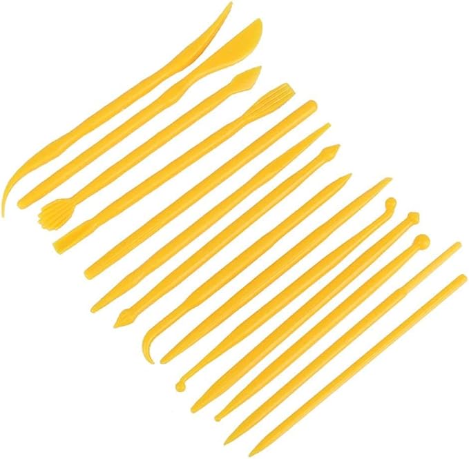 14Pcs Plastic Clay Tools Ceramic Pottery Tool Kit for Shaping and Sculpting Carving Polymer Cake Modeling Tools (Yellow) Pottery Tools