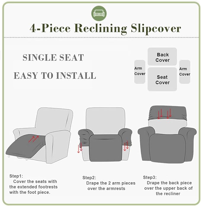 vctops 4 Pieces Jacquard Plush Recliner Slipcovers Stretch Soft Sofa Couch Cover Anti-Slip Solid Color Furniture Protector with Elastic Bottom for Kids Cats Dogs (Cream,1 Seat)