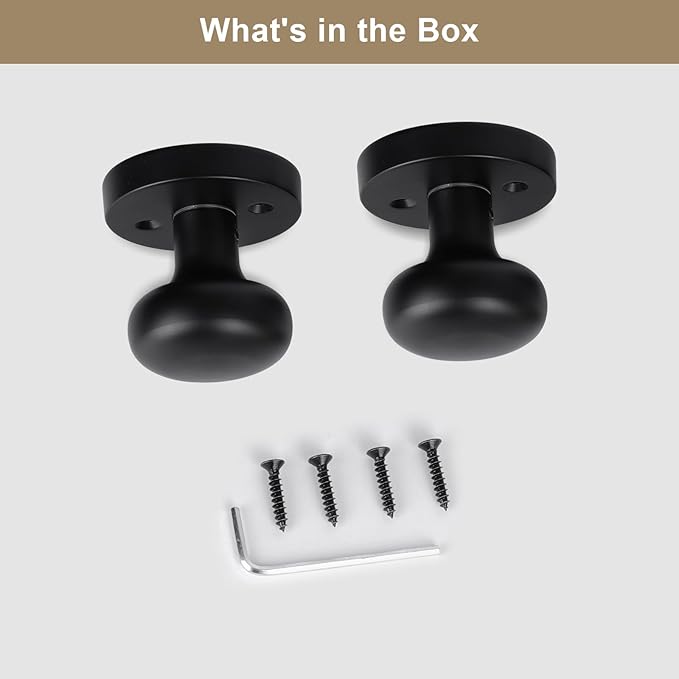 Dummy Door Knobs Interior, Matte Black Door Knobs, Vintage Non-Locking Inactive Door Handle for Closet and Bifold, 2 Pack